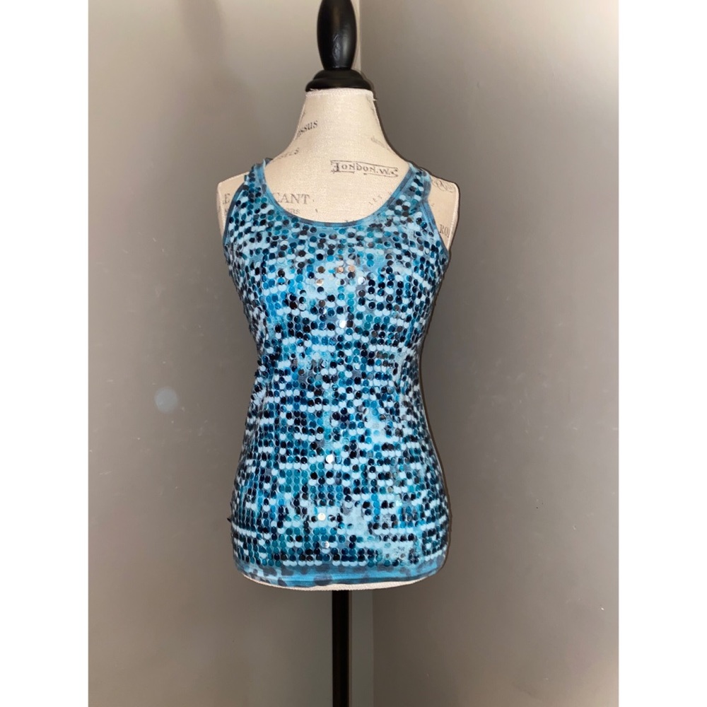 Blue sequin tank top